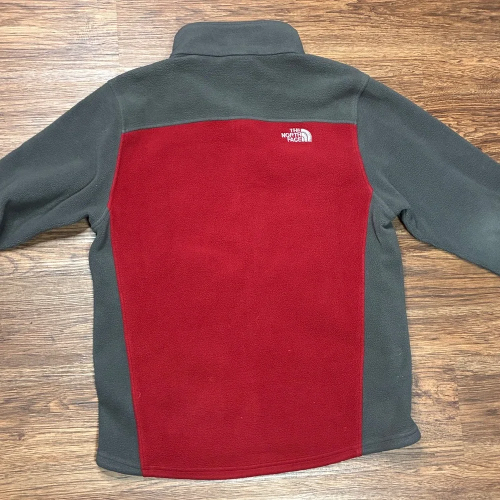 The North Face Mens M Red Gray Full Zip Fleece Jacket Outdoor Hiking